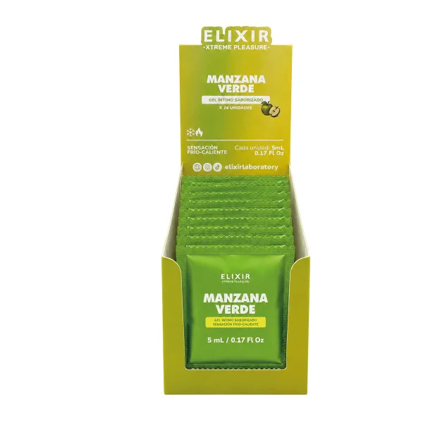 Gel Íntimo Saborizado Manzana Verde Elixir - Tamaño: Sachet caja x24