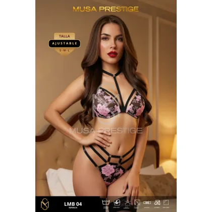 Lencería LMB 04 negro encaje rosa