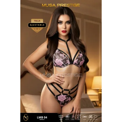 Lencería LMB 04 negro encaje rosa