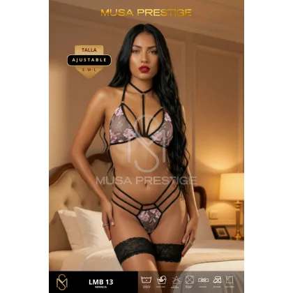 Lencería LMB 13 NEGRO ENCAJE ROSA